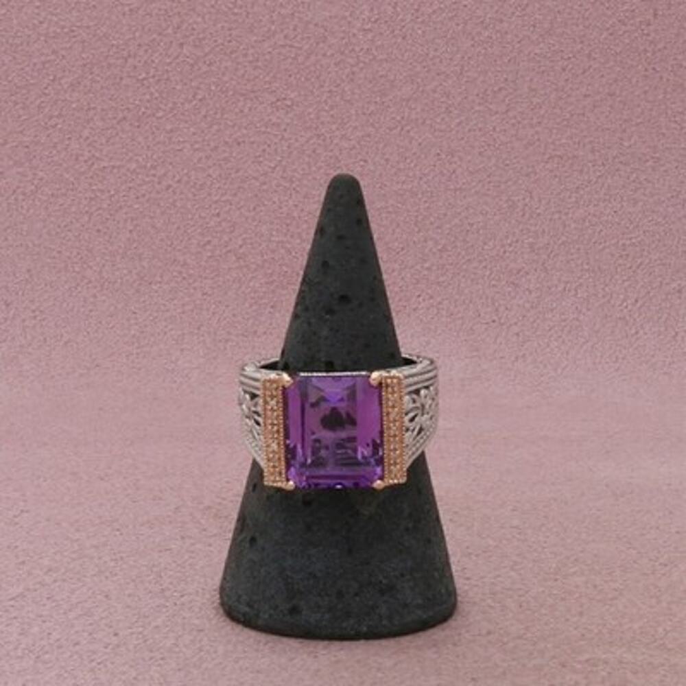 Dallas Prince Sterling Silver Amethyst Two-Tone Openwork Ring Size 7